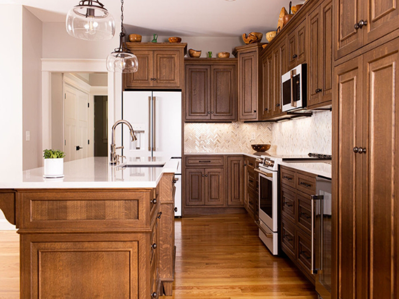 YALIG Hochwertiger, modularer Küchenschrank mit nussbaumfarbener Türverkleidung