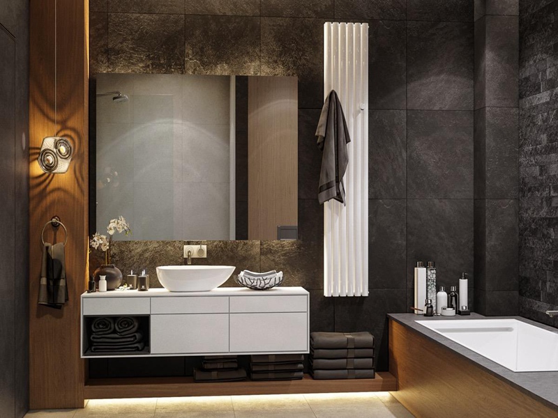 Moderner, hochwertiger Hotel-Badezimmerwaschtisch aus massivem Holz mit gut aussehenden Aufsatzwaschbecken-Designs