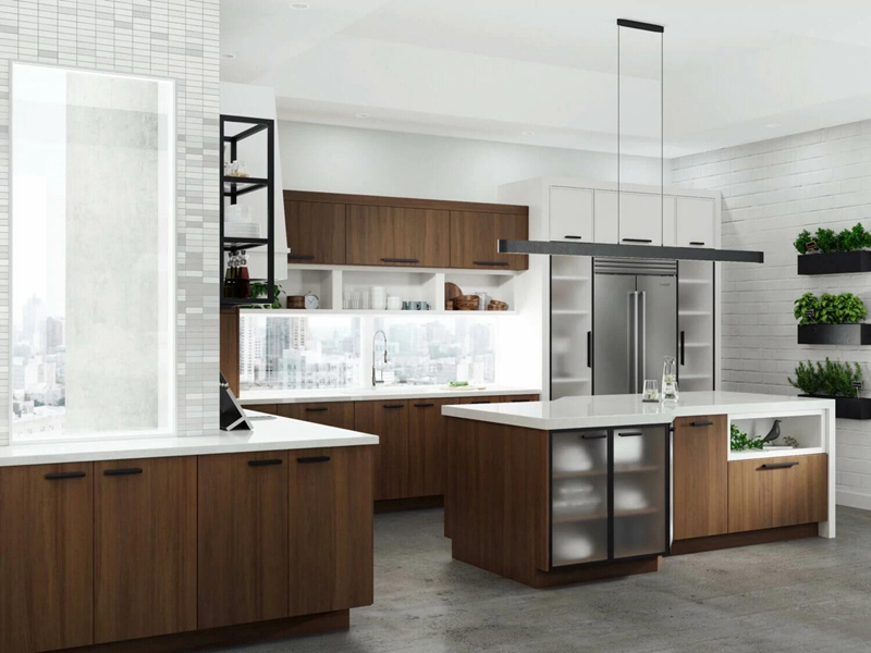 Küchenschränke im modernen Stil mit Glastürverkleidungen Discount-Küchenschränke