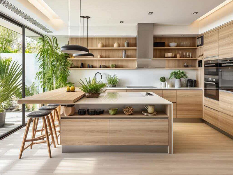 Wooden veneer kitchen cabinet