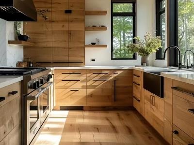 Custom European White Oak Wood Veneer Modern Kitchen Cabinets