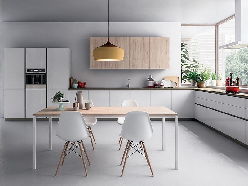 Mattweiß lackierte Küchenschränke, kundenspezifische moderne, minimalistische Küchenschränke in L-Form aus Holz